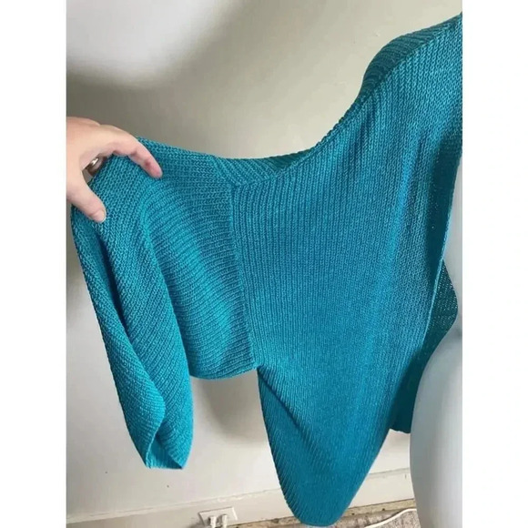 Women's Chicos Blue Oversized Batwing Sleeve Open Front Cardigan Sweater XXL 129 - Picture 4 of 9